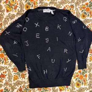 VTG Bonnie Boerer & Company Black Rhinestone Alphabet Letter Knit Sweater - M